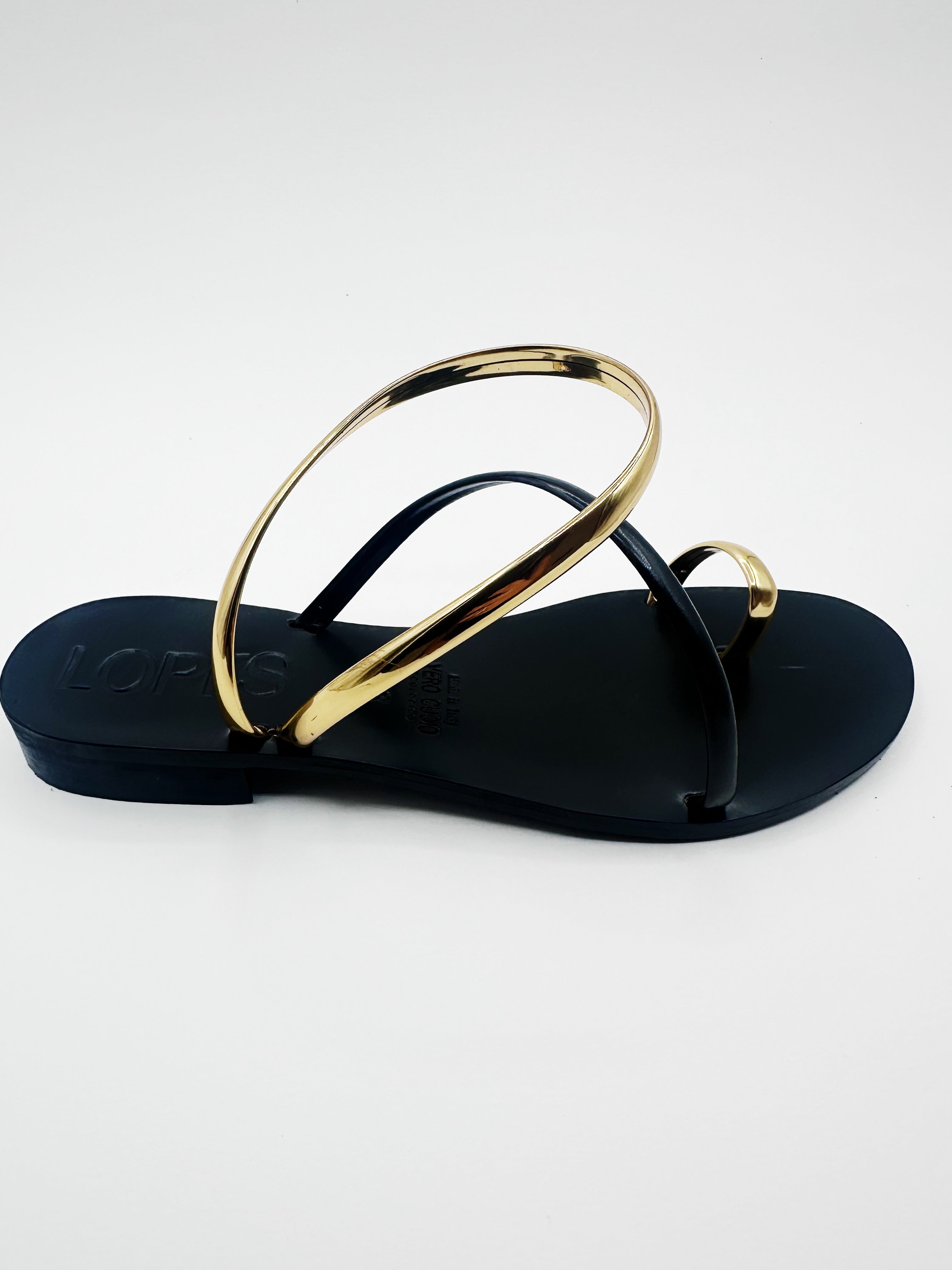 Sandalo Naomi in pelle nero/oro