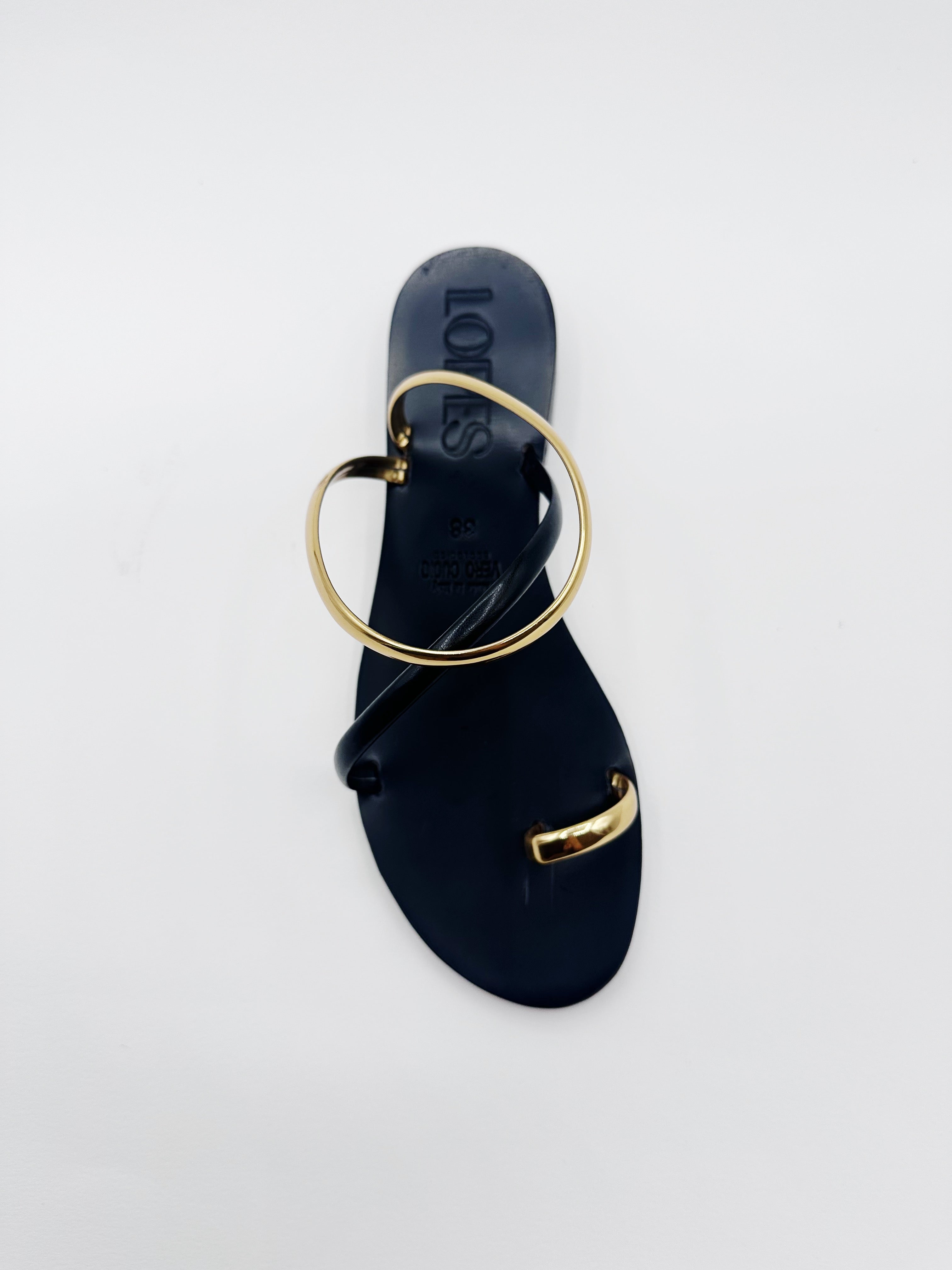 Sandalo Naomi in pelle nero/oro