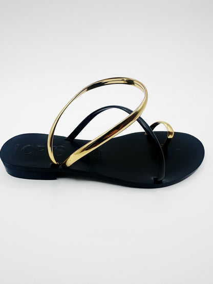 Sandalo Naomi in pelle nero/oro