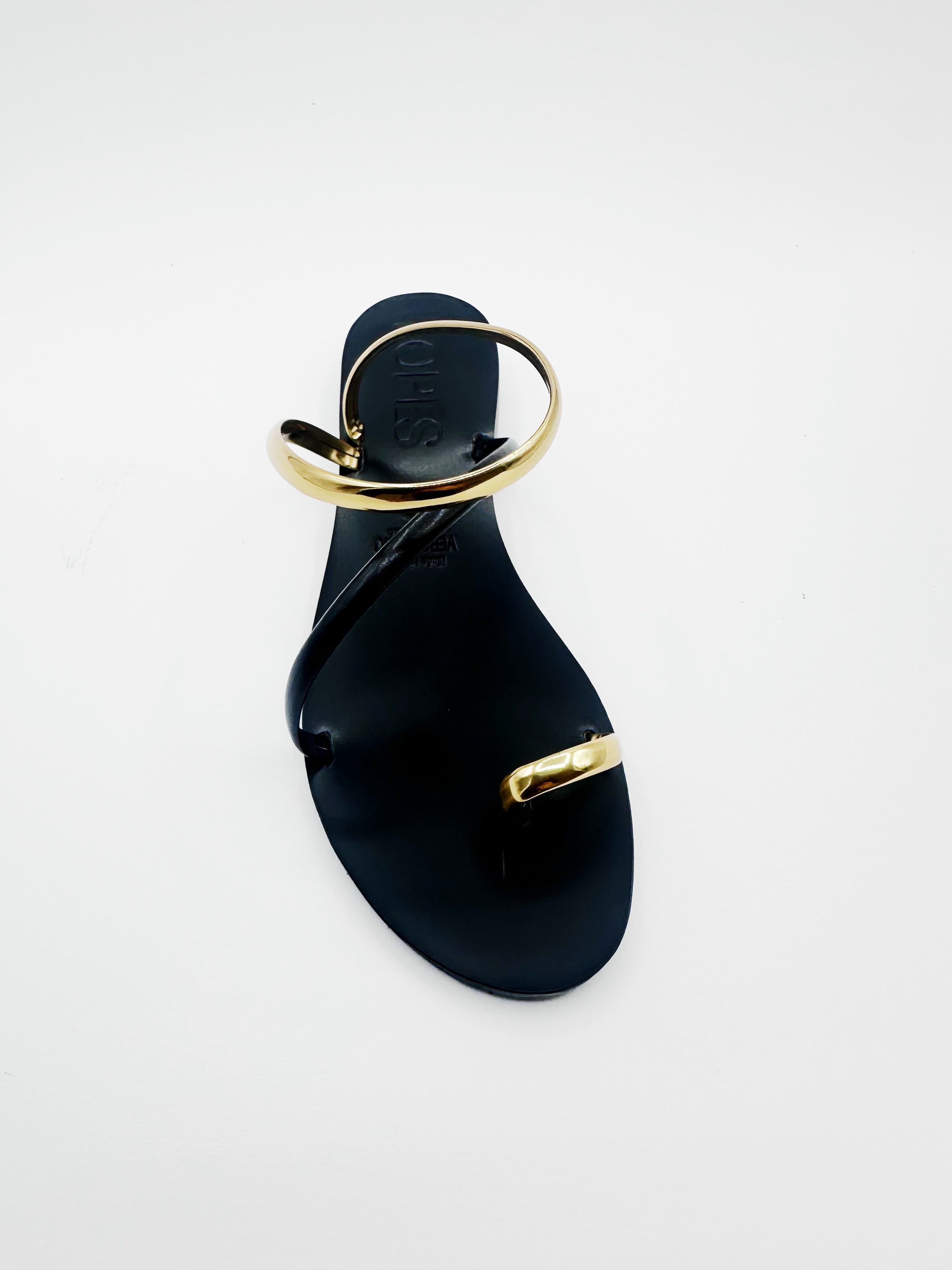 Sandalo Naomi in pelle nero/oro